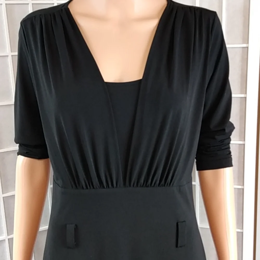 Marc Bouwer Black Pleated Midi Dress Women's‎ Size Small Long Sleeves Knit